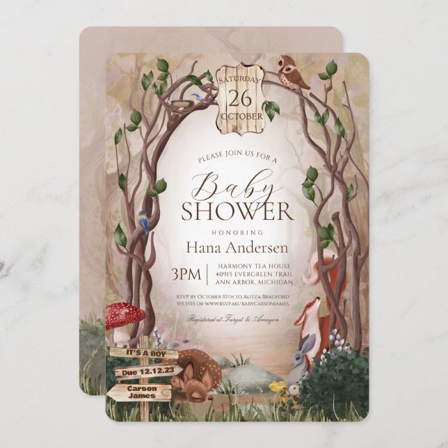 Woodland Animals Whimsical Forest Baby Shower Invitation (Front/Back)