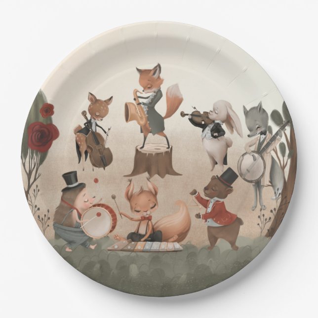 Woodland Animals Whimsical Watercolor Baby Shower Paper Plate (Front)