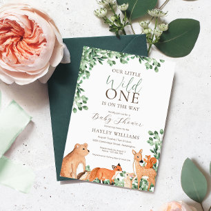 Woodland Animals White Baby Shower Invitation