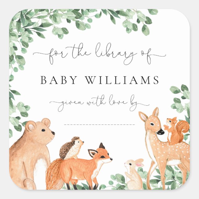 Woodland Animals White Bookplate Sticker (Front)