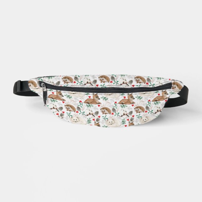 Woodland Animals, White Christmas pattern  Bum Bags (Front)