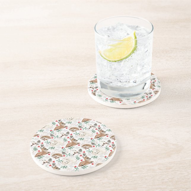 Woodland Animals, White Christmas pattern  Coaster (Side)