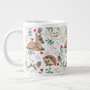 Woodland Animals, White Christmas pattern Large Coffee Mug