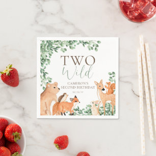 Woodland Animals White Two Wild Second Birthday Napkin