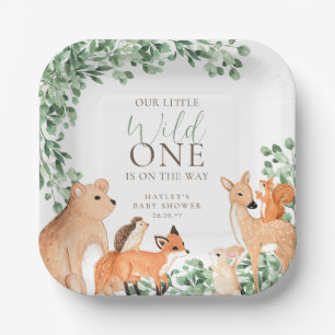 Woodland Animals White Wild One Baby Shower Paper Plate
