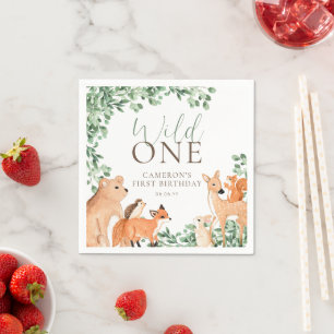 Woodland Animals White Wild One First Birthday Napkin