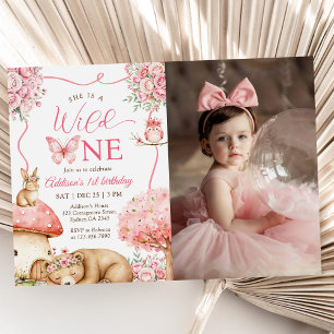 Woodland Animals Wild One 1st Birthday Photo Invitation