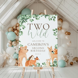 Woodland Animals Wild One Second Birthday Welcome Poster