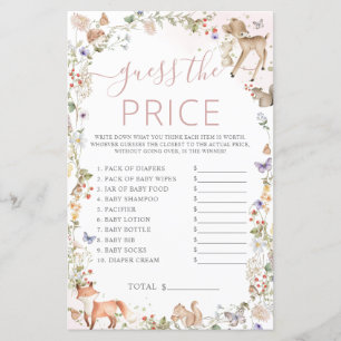 Woodland Animals Wildflower Baby Shower Bingo Game
