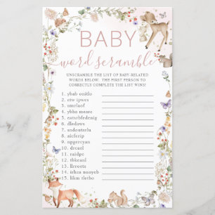 Woodland Animals Wildflower Baby Word Scramble