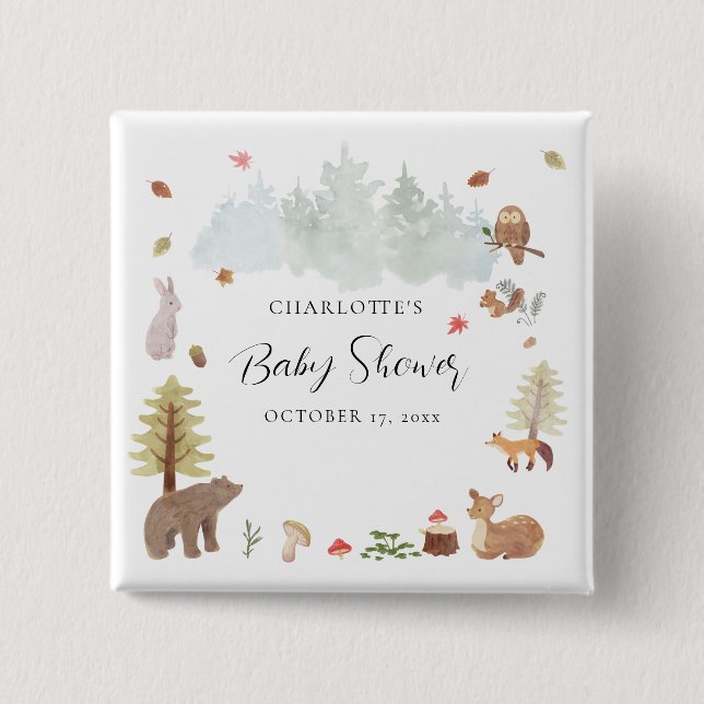 Woodland Animals Wildlife Fall Baby Shower 15 Cm Square Badge (Front)
