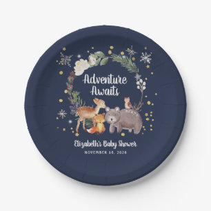 Woodland Animals Winter Baby Shower Paper Plate