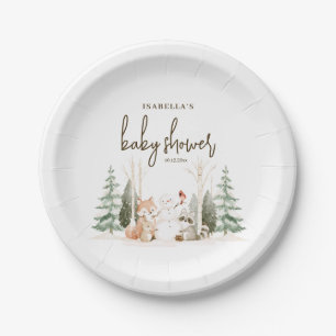 Woodland Animals Winter Baby Shower Paper Plate