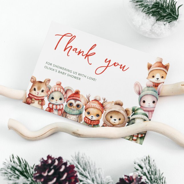 Woodland Animals Winter Baby Shower Thank You Card (Creator Uploaded)