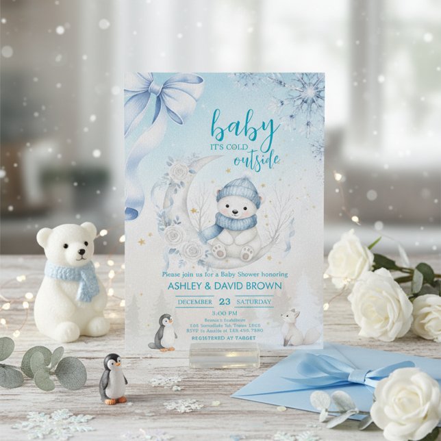 woodland animals winter Bear snowflake baby shower Invitation (Creator Uploaded)