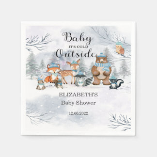 Woodland Animals Winter Blue Boy Baby Shower Napkin