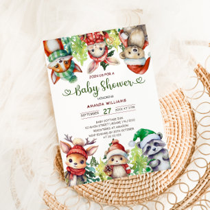 Woodland Animals Winter Christmas Baby Shower Invitation