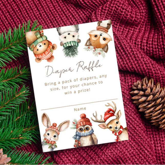 Woodland animals Winter Christmas diaper raffle Enclosure Card (Creator Uploaded)
