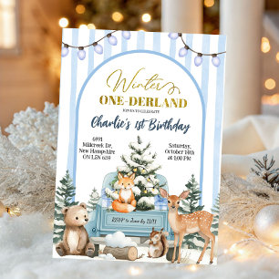 Woodland Animals Winter Onederland First Birthday Invitation