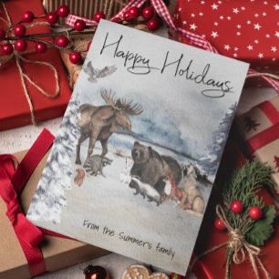 Woodland Animals Winter Watercolor Holiday Postcard