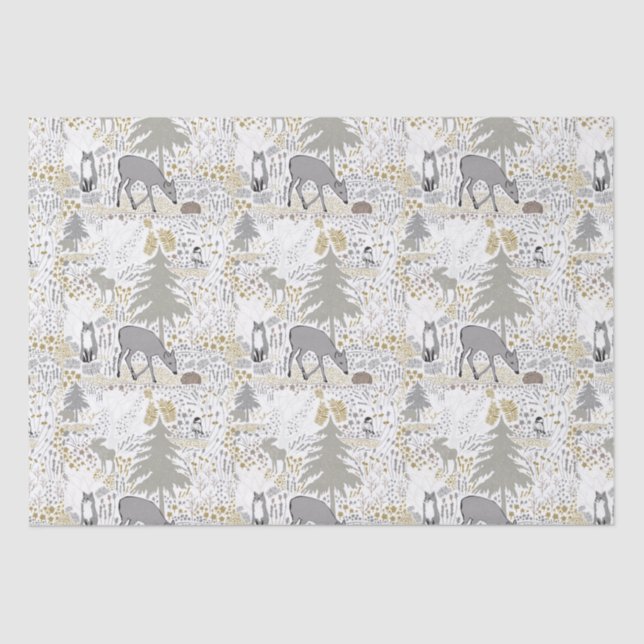 Woodland Animals Winter Woods Tissue Paper (Front)