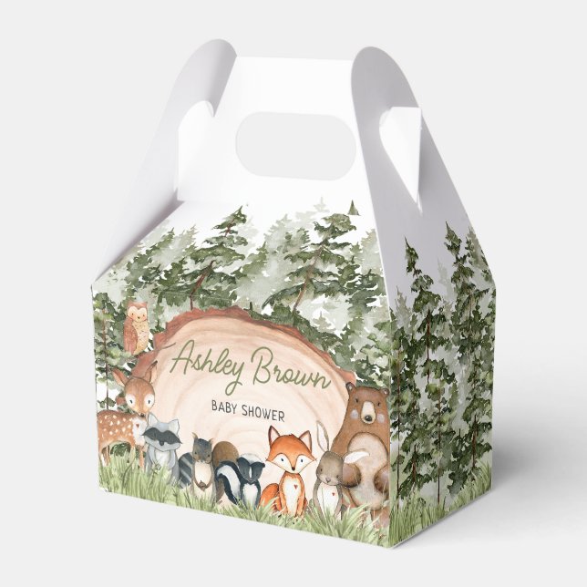 Woodland Animals Wood Slice Baby Shower Favour Box (Front Side)