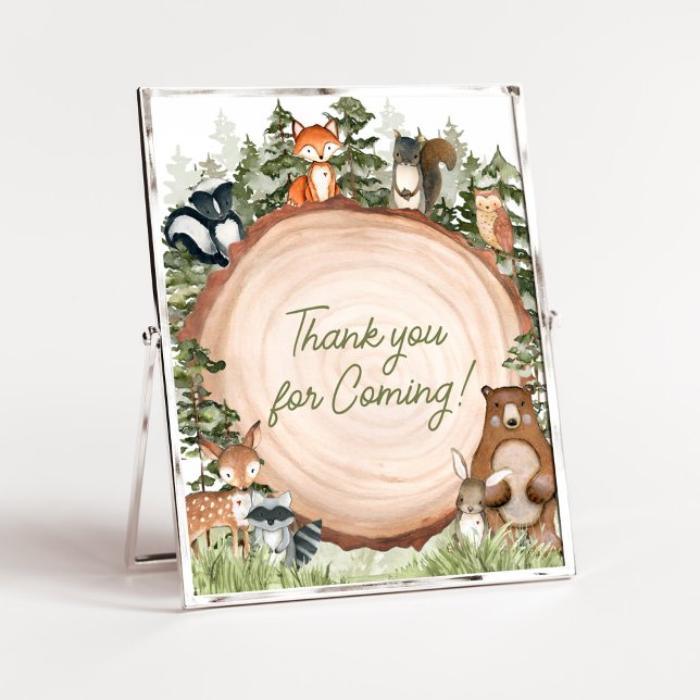 Woodland Animals Wood Slice Thank you for Coming Poster (Boy Woodland Animals Baby Shower Thank you for Coming Sign)