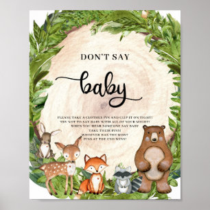 Woodland animals wooden log don't say baby game poster