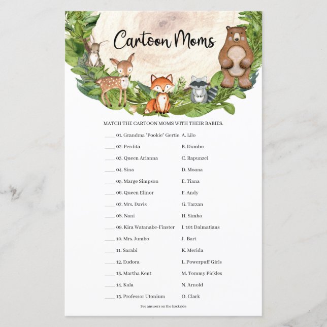 Woodland animals wooden slice Cartoon Moms (Front)