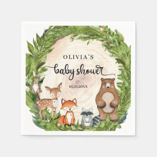 Woodland animals wooden slice greenery Baby shower Napkin
