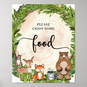 Woodland animals wooden slice greenery food sign