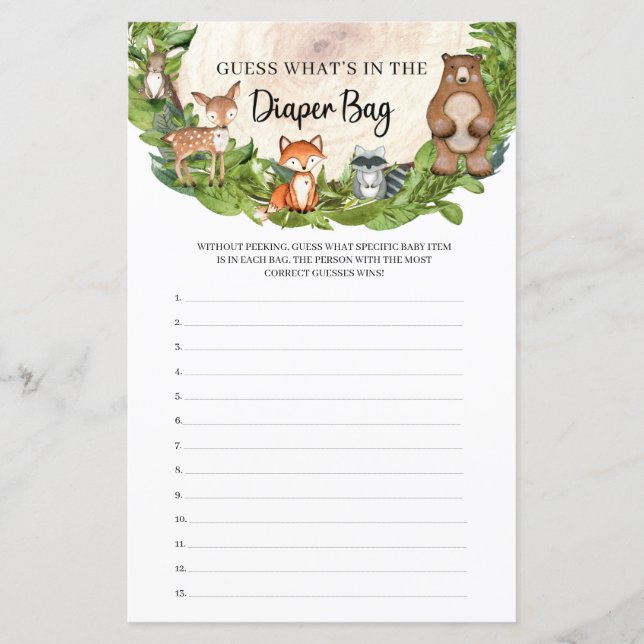 Woodland animals wooden what is in the diaper bag (Front)