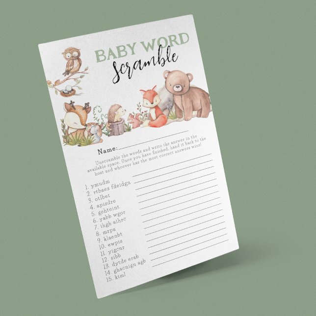 Woodland Animals 'Word Scramble' Baby Shower Game (Creator Uploaded)