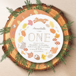 Woodland Animals Wreath 1st Birthday Invitation<br><div class="desc">This cute 1st/first birthday circle invitation features a white background with a wreath of woodland animals which are a fox, bunny, and squirrel, autumn/fall leaves, mushrooms and acorn. The reverse side features an orange brown background with autumn foliage patterns. Personalise it for your needs. You can find matching products at...</div>