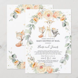 Woodland Animals Yellow Floral Baby Shower by Mail Invitation