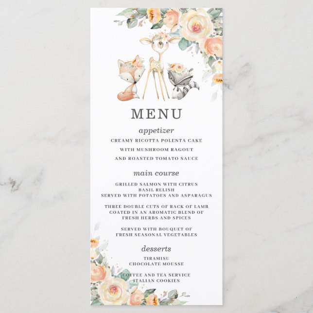 Woodland Animals Yellow Floral Greenery Shower  Program (Front)