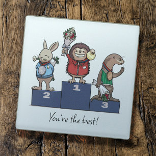 Woodland Animals You're the best! Gift Podium Art Glass Coaster