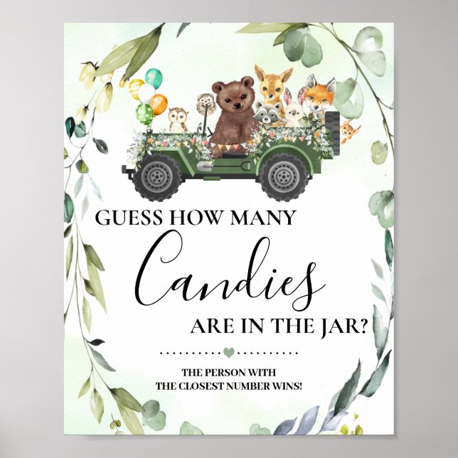 Woodland Animas How many Candies Baby Shower Game Poster (Front)