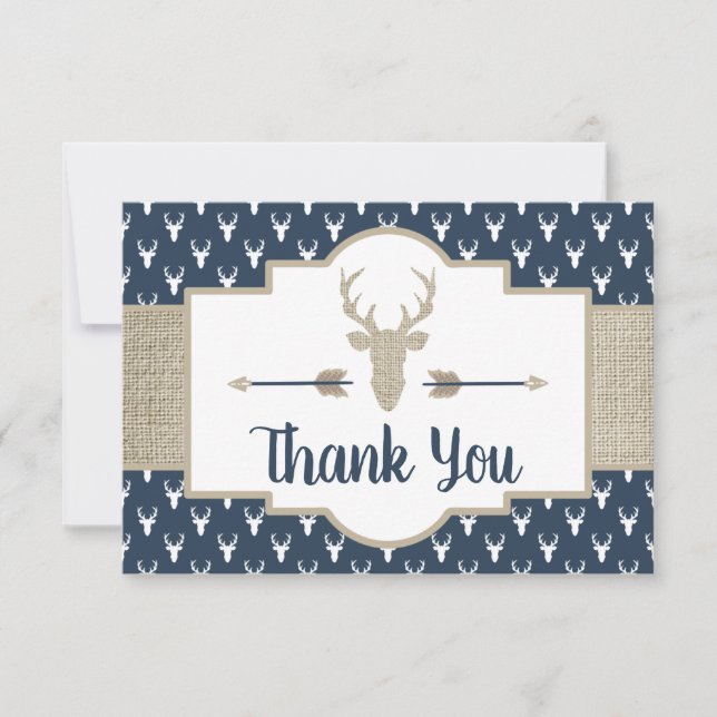 Woodland Antlers Thank You Card, Burlap (Front)