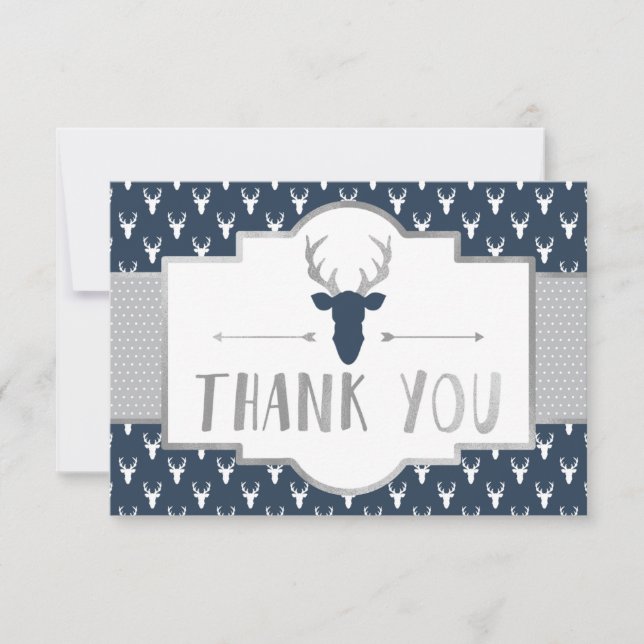 Woodland Antlers Thank You Card, Faux Foil (Front)