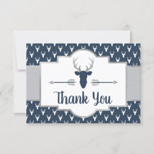 Woodland Antlers Thank You Card, Navy, Grey Card