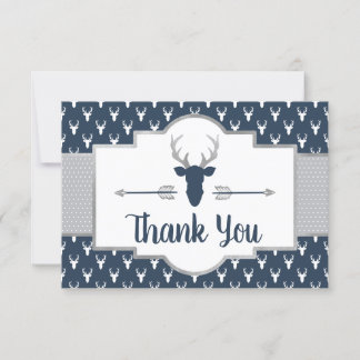 Woodland Antlers Thank You Card, Navy, Grey Card