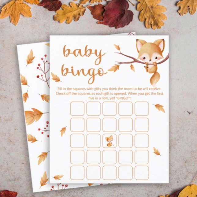 Woodland Autumn Baby Fox baby bingo game (Creator Uploaded)