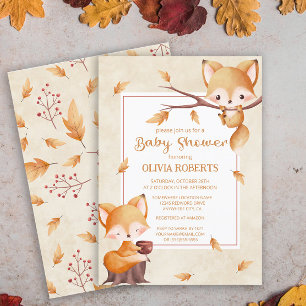 Woodland Autumn Baby Fox Baby Shower Invitation