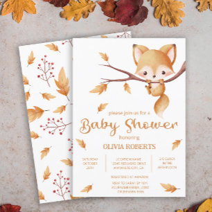 Woodland Autumn Baby Fox Baby Shower Invitation