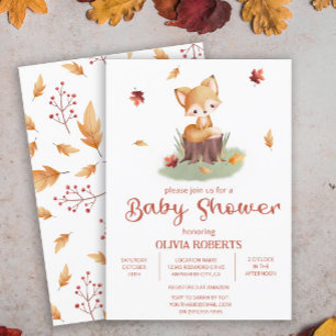 Woodland Autumn Baby Fox Baby Shower Invitation
