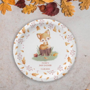 Woodland Autumn Baby Fox Baby Shower Paper Plate