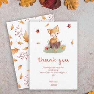 Woodland Autumn Baby Fox Baby Shower Thank You Card