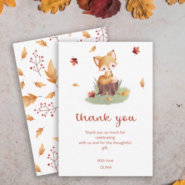 Woodland Autumn Baby Fox Baby Shower Thank You Card (Creator Uploaded)