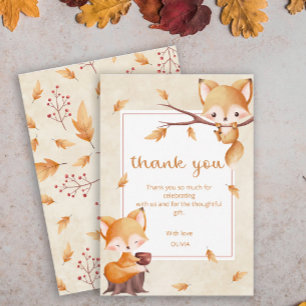 Woodland Autumn Baby Fox Baby Shower Thank You Card